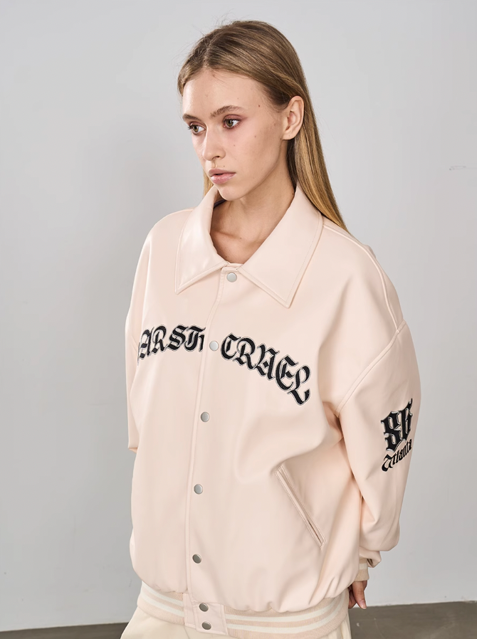Harsh and Cruel Embroidered Loose Leather Jacket