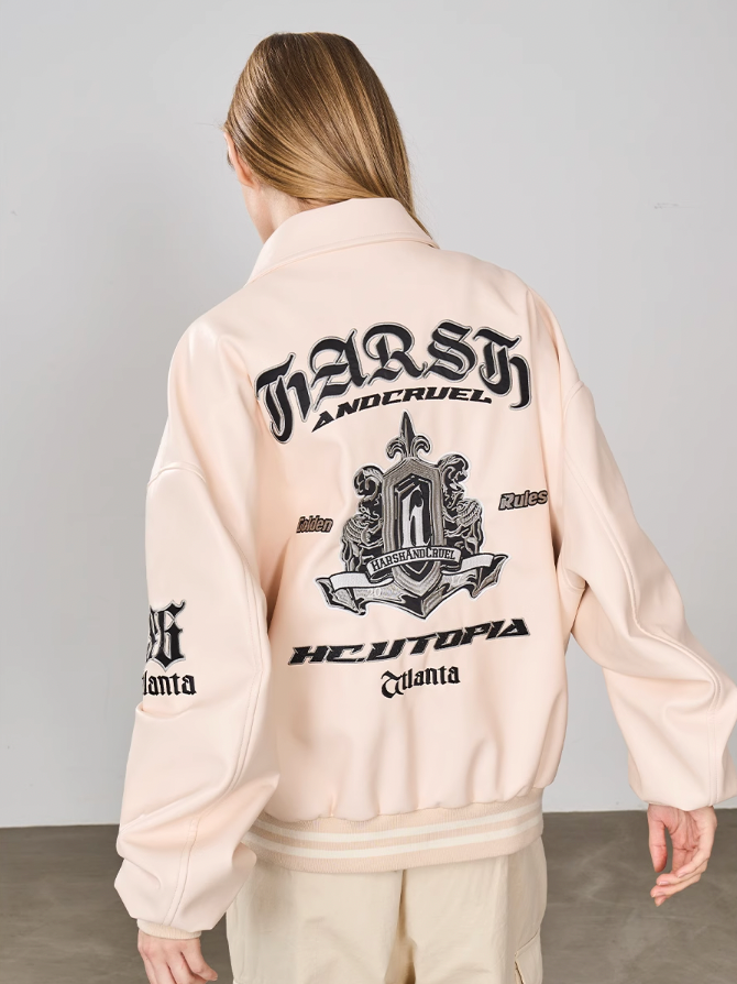 Harsh and Cruel Embroidered Loose Leather Jacket