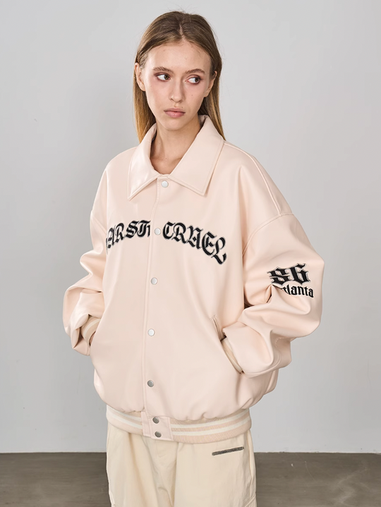 Harsh and Cruel Embroidered Loose Leather Jacket