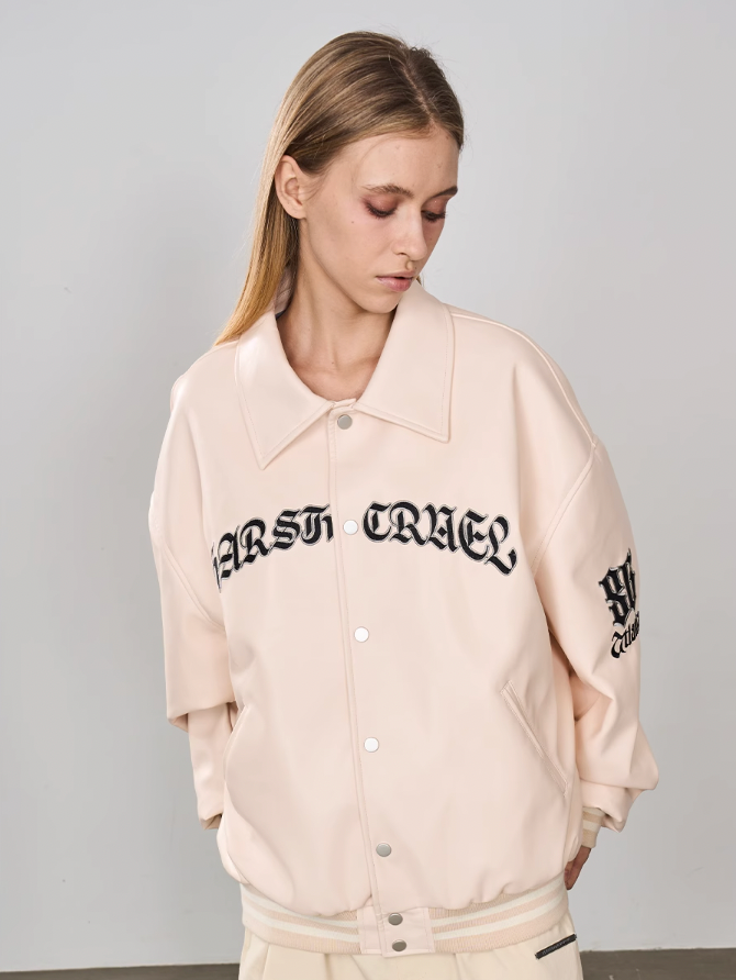 Harsh and Cruel Embroidered Loose Leather Jacket