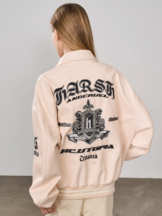 Harsh and Cruel Embroidered Loose Leather Jacket