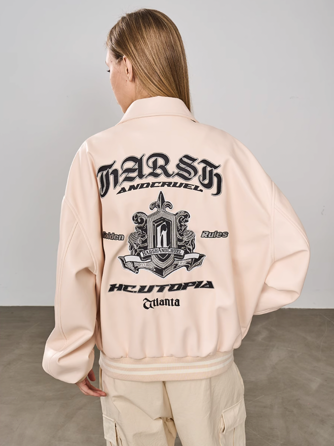 Harsh and Cruel Embroidered Loose Leather Jacket