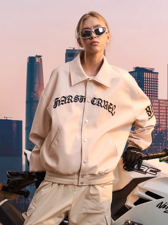 Harsh and Cruel Embroidered Loose Leather Jacket