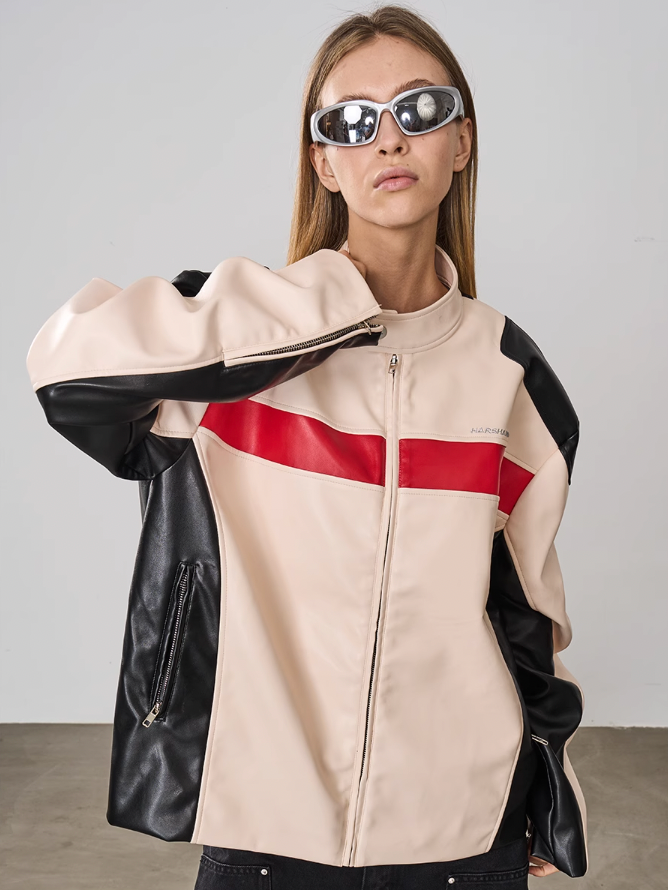 Harsh and Cruel Colorblock Leather Racing Jacket