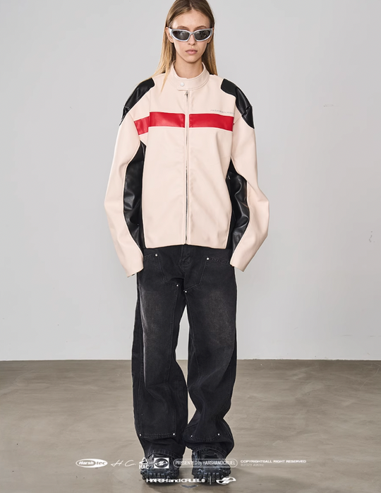 Harsh and Cruel Colorblock Leather Racing Jacket