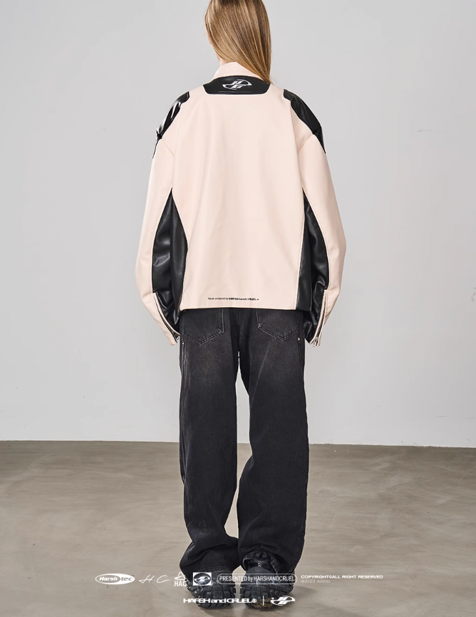 Harsh and Cruel Colorblock Leather Racing Jacket