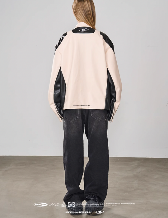 Harsh and Cruel Colorblock Leather Racing Jacket