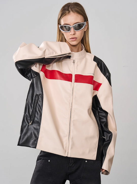 Harsh and Cruel Colorblock Leather Racing Jacket