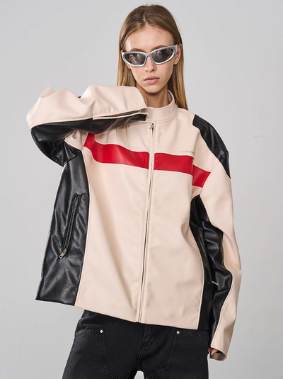 Harsh and Cruel Colorblock Leather Racing Jacket