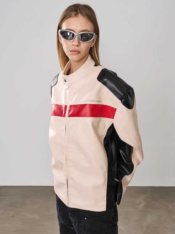 Harsh and Cruel Colorblock Leather Racing Jacket