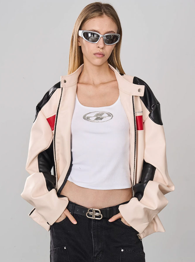 Harsh and Cruel Colorblock Leather Racing Jacket