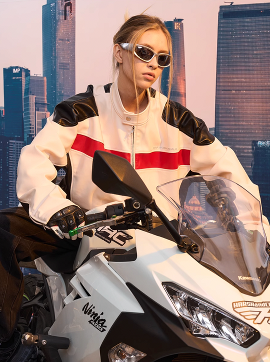 Harsh and Cruel Colorblock Leather Racing Jacket