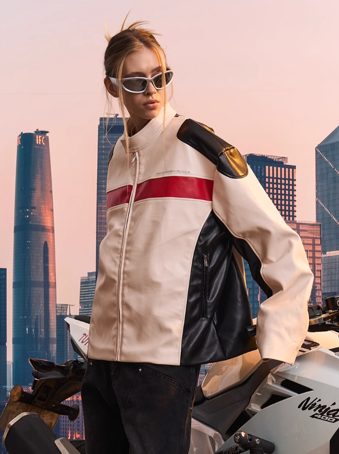 Harsh and Cruel Colorblock Leather Racing Jacket