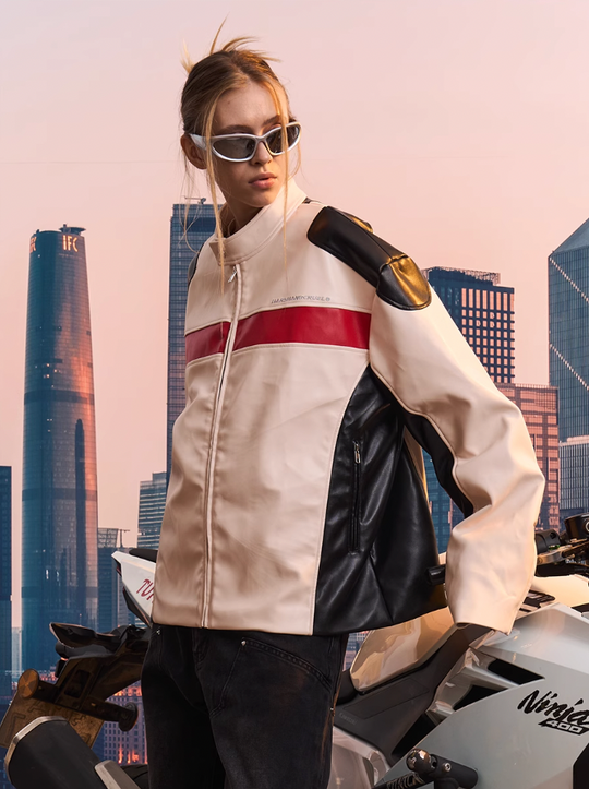 Harsh and Cruel Colorblock Leather Racing Jacket