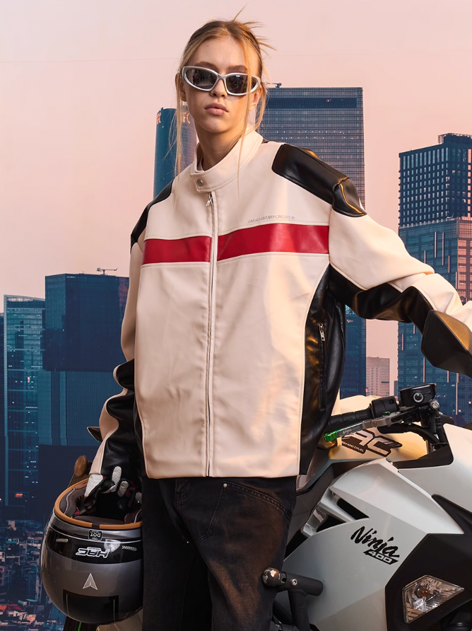 Harsh and Cruel Colorblock Leather Racing Jacket