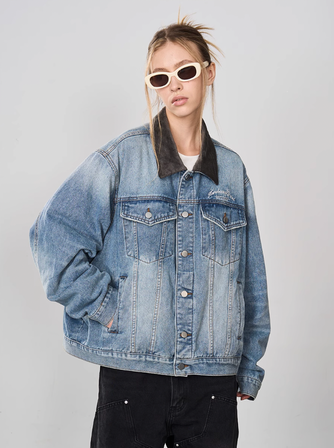 Harsh and Cruel Embossed Logo Denim Jacket