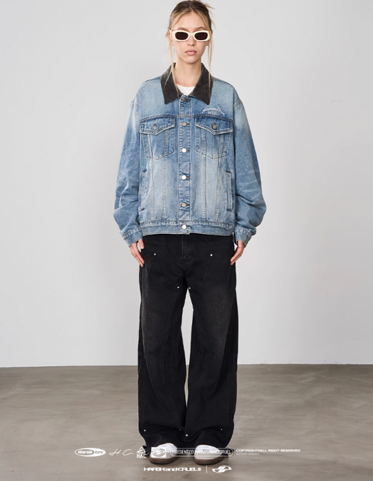 Harsh and Cruel Embossed Logo Denim Jacket