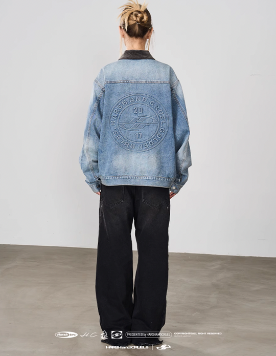 Harsh and Cruel Embossed Logo Denim Jacket