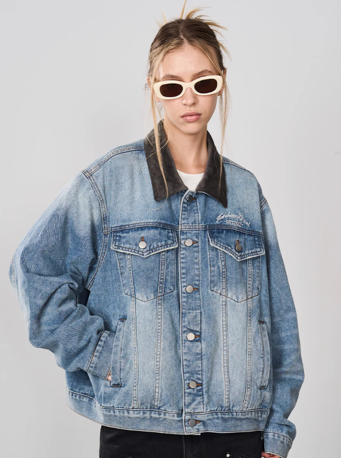 Harsh and Cruel Embossed Logo Denim Jacket