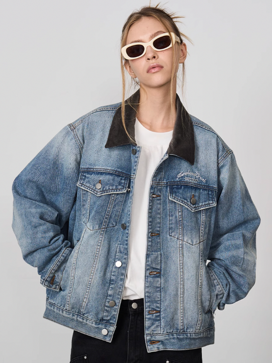 Harsh and Cruel Embossed Logo Denim Jacket