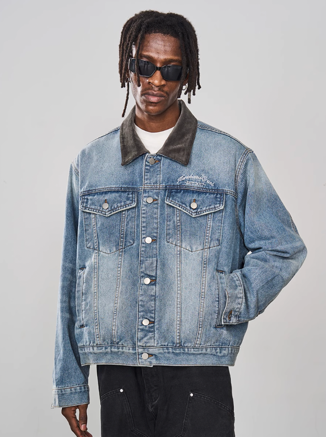 Harsh and Cruel Embossed Logo Denim Jacket