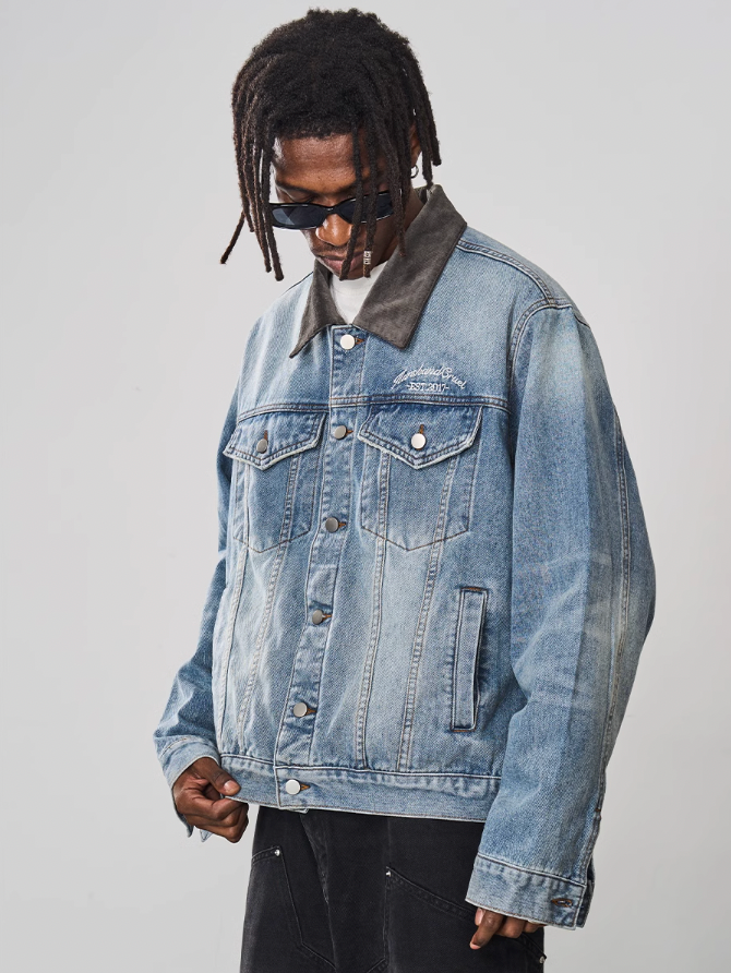 Harsh and Cruel Embossed Logo Denim Jacket