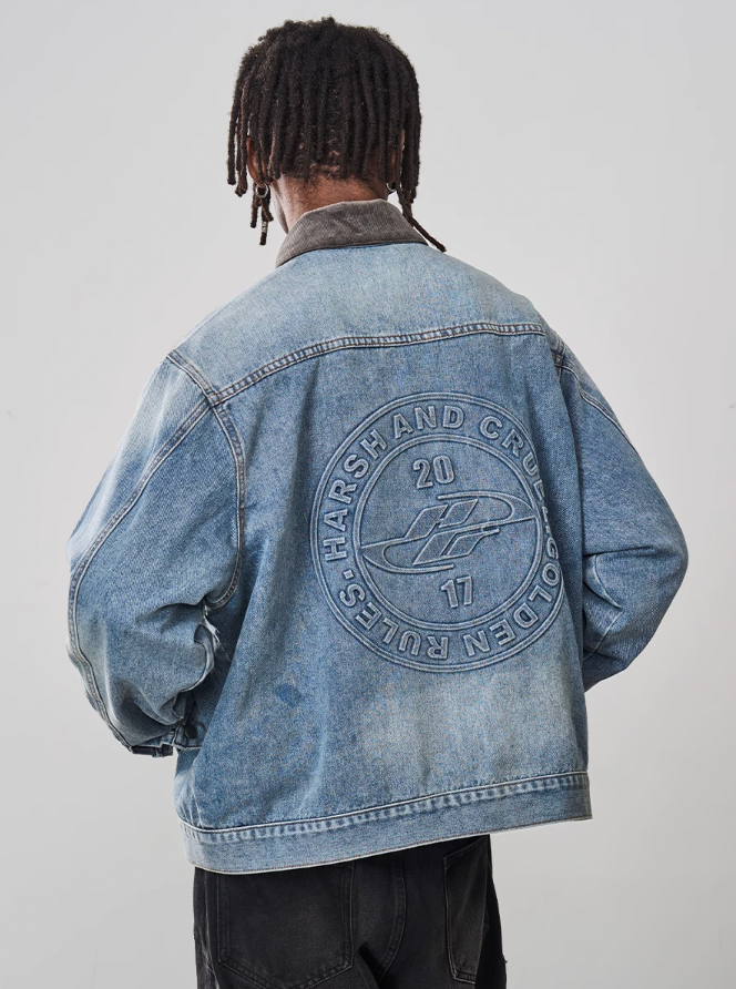 Harsh and Cruel Embossed Logo Denim Jacket