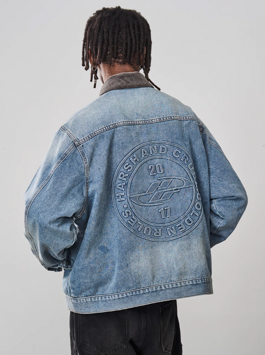 Harsh and Cruel Embossed Logo Denim Jacket
