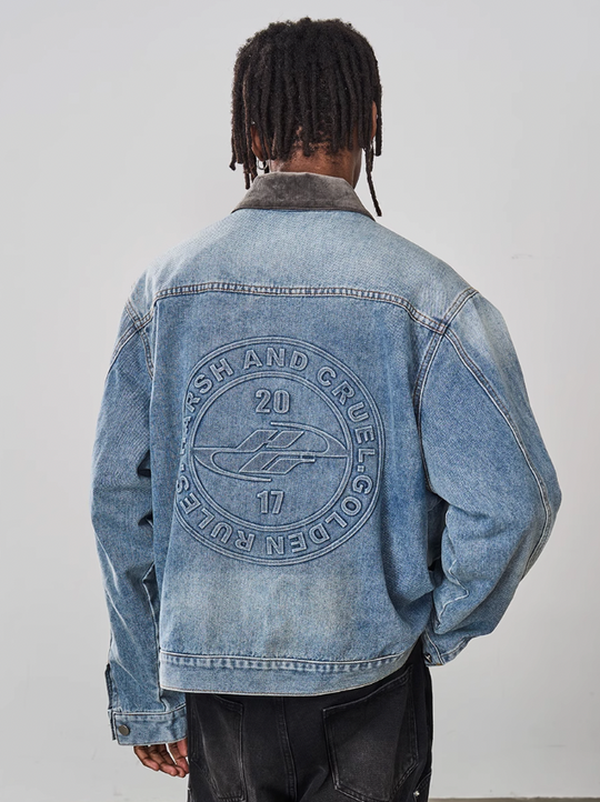 Harsh and Cruel Embossed Logo Denim Jacket