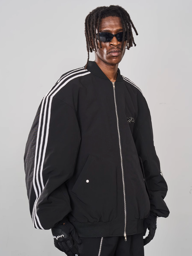 Harsh and Cruel Striped Metal Logo MA-1 Jacket