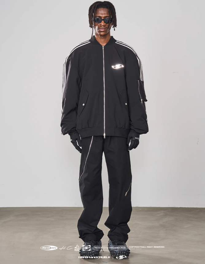 Harsh and Cruel Striped Metal Logo MA-1 Jacket