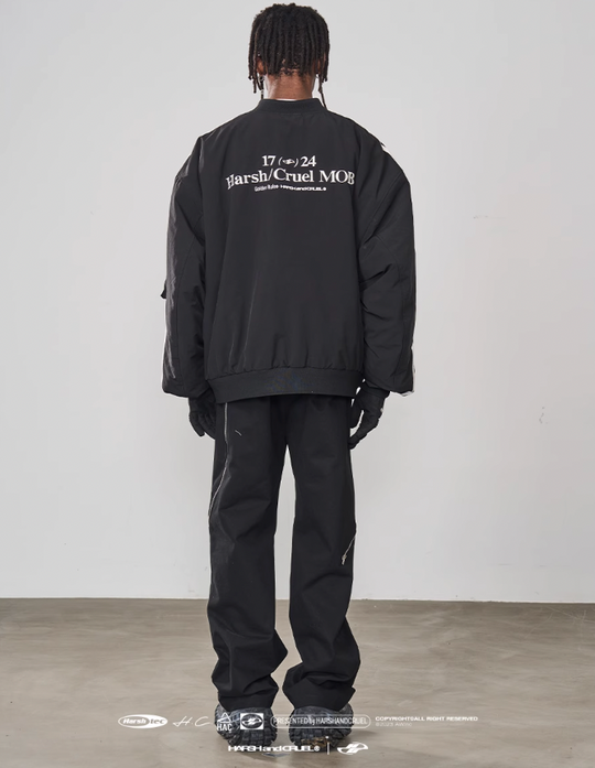 Harsh and Cruel Striped Metal Logo MA-1 Jacket