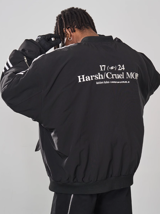 Harsh and Cruel Striped Metal Logo MA-1 Jacket
