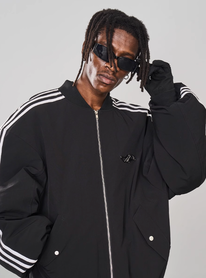 Harsh and Cruel Striped Metal Logo MA-1 Jacket