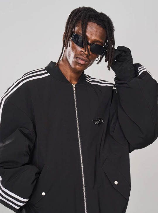 Harsh and Cruel Striped Metal Logo MA-1 Jacket