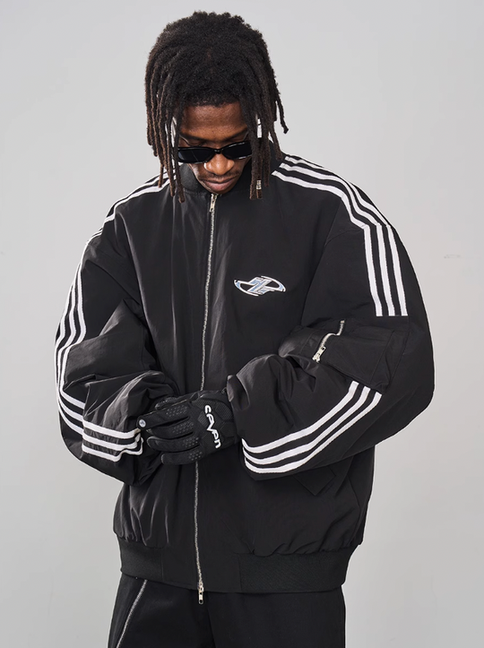 Harsh and Cruel Striped Metal Logo MA-1 Jacket