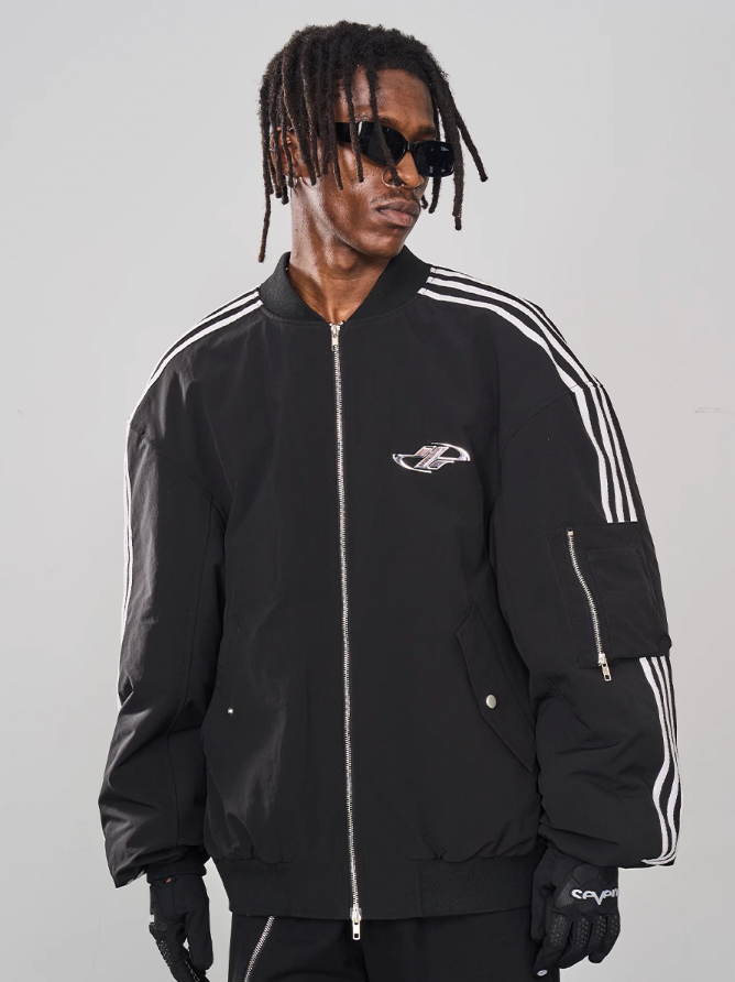 Harsh and Cruel Striped Metal Logo MA-1 Jacket