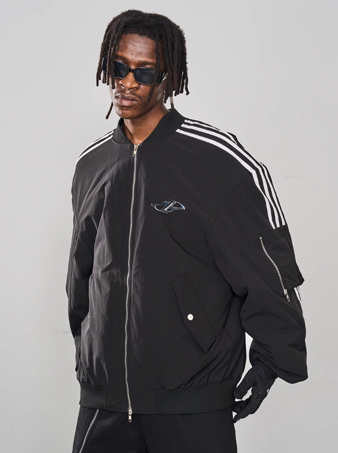 Harsh and Cruel Striped Metal Logo MA-1 Jacket