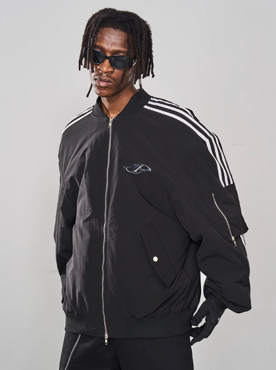 Harsh and Cruel Striped Metal Logo MA-1 Jacket