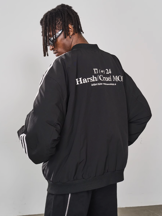 Harsh and Cruel Striped Metal Logo MA-1 Jacket