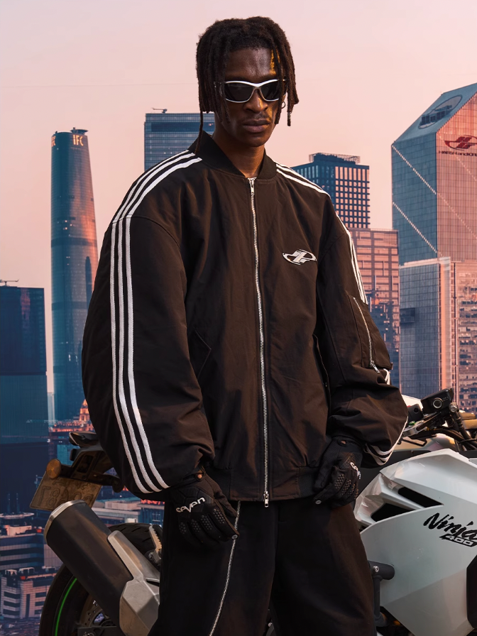 Harsh and Cruel Striped Metal Logo MA-1 Jacket