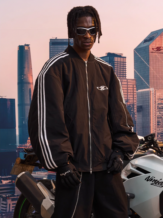 Harsh and Cruel Striped Metal Logo MA-1 Jacket