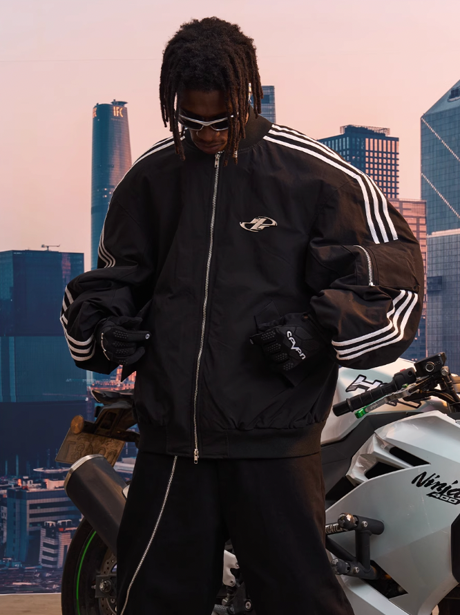 Harsh and Cruel Striped Metal Logo MA-1 Jacket