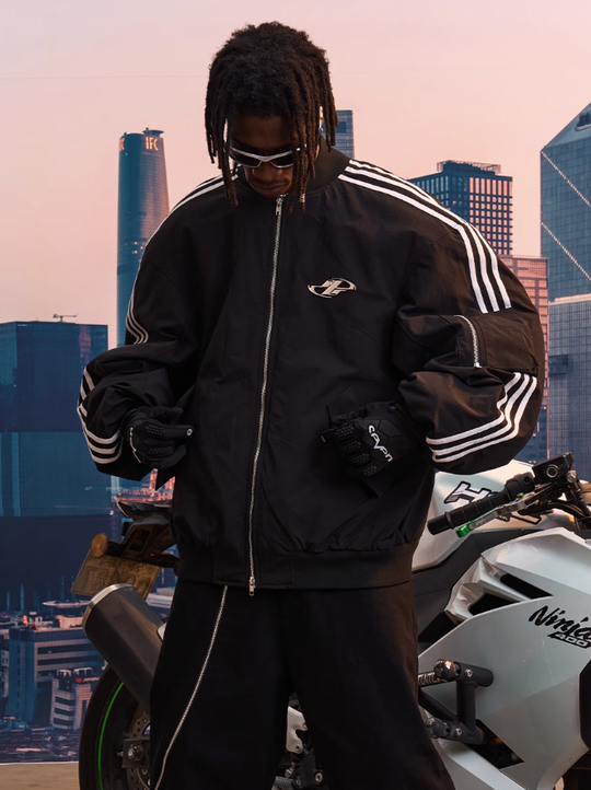 Harsh and Cruel Striped Metal Logo MA-1 Jacket