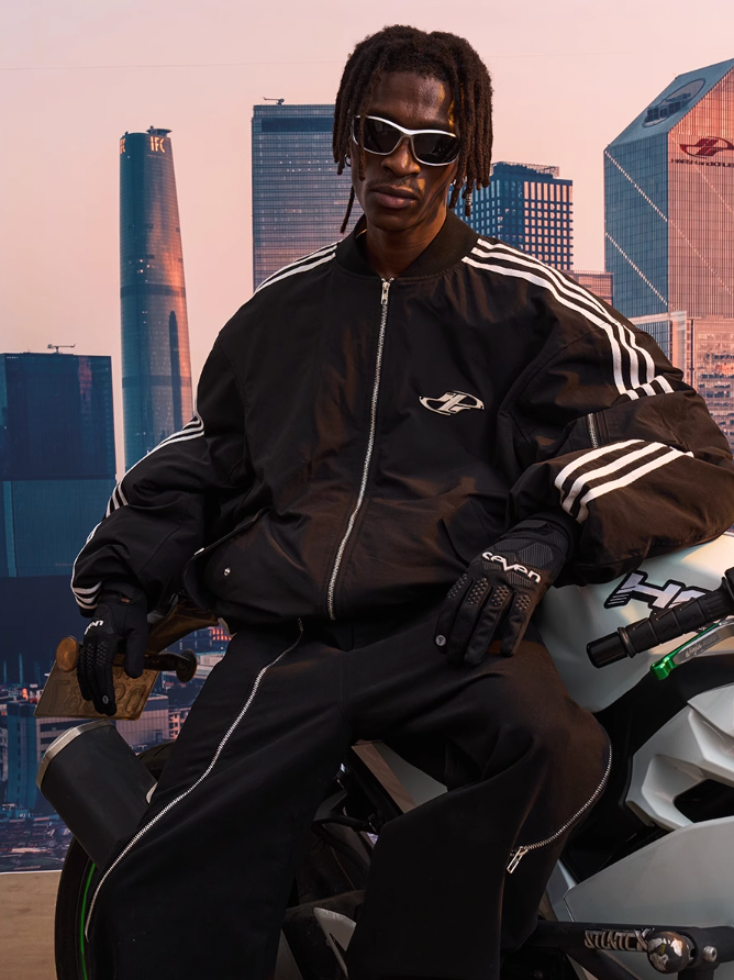 Harsh and Cruel Striped Metal Logo MA-1 Jacket