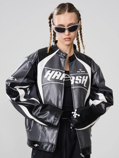 Harsh and Cruel Retro Stitched Racing Leather Jacket