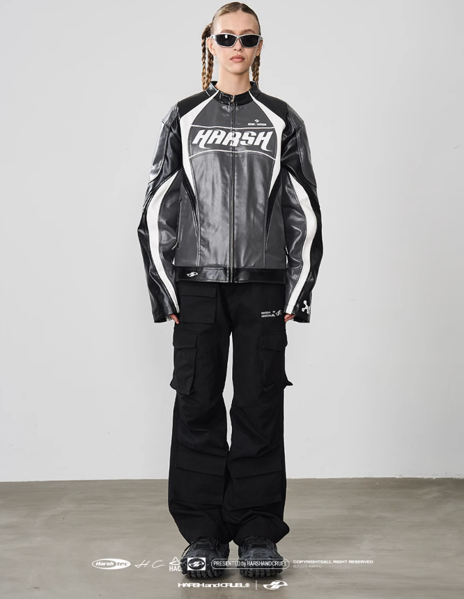 Harsh and Cruel Retro Stitched Racing Leather Jacket