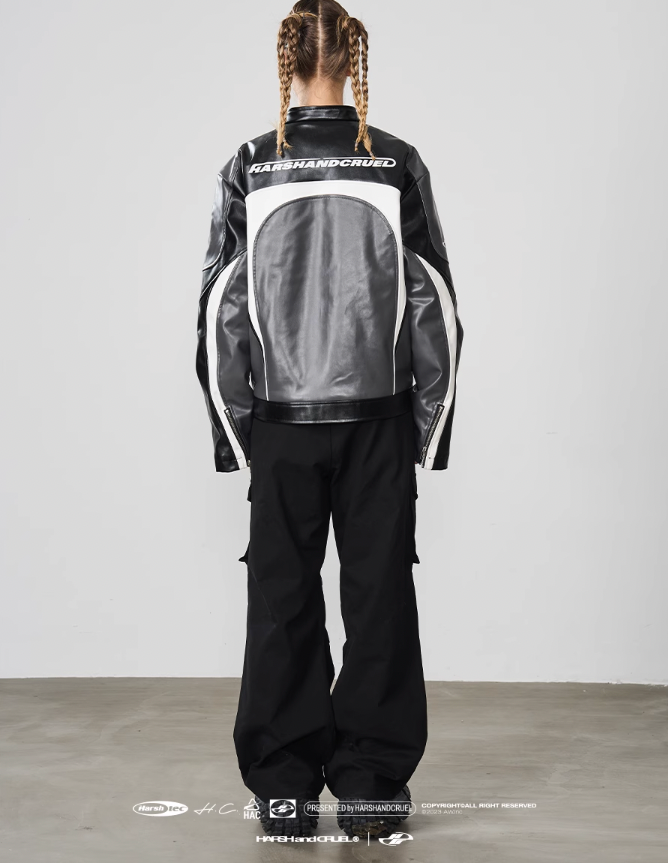 Harsh and Cruel Retro Stitched Racing Leather Jacket