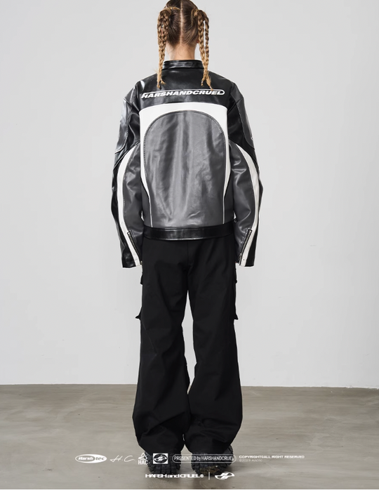 Harsh and Cruel Retro Stitched Racing Leather Jacket