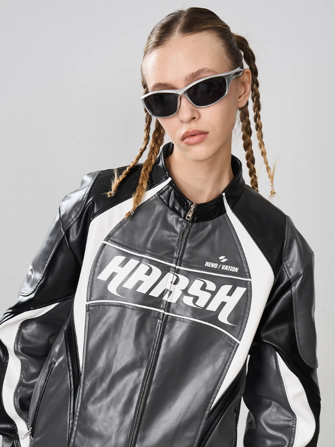 Harsh and Cruel Retro Stitched Racing Leather Jacket